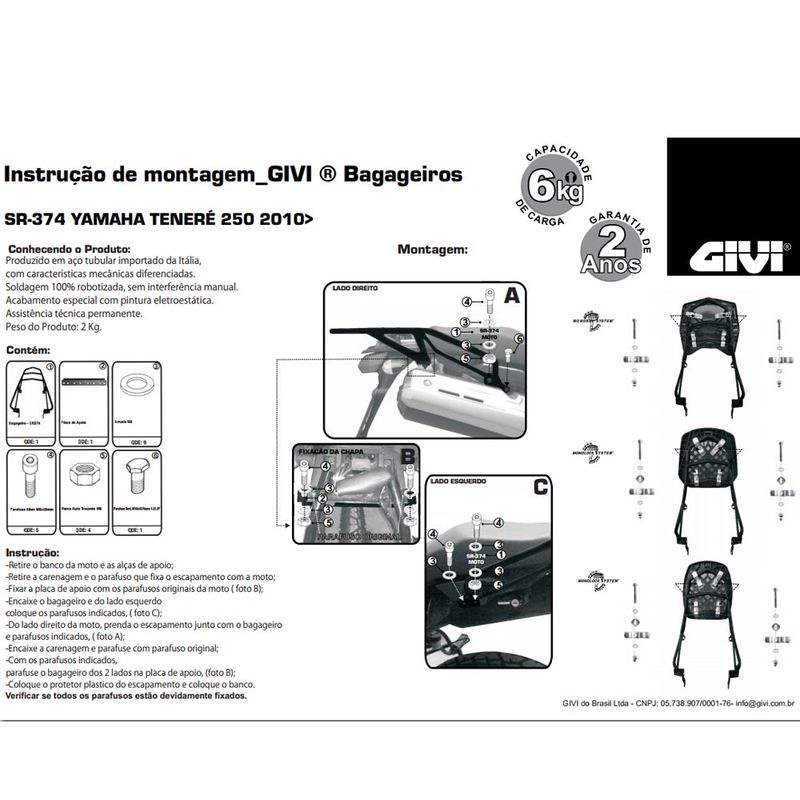 Bagageiro-SR374-para-Yamaha-Tenere-250-Preto---Givi