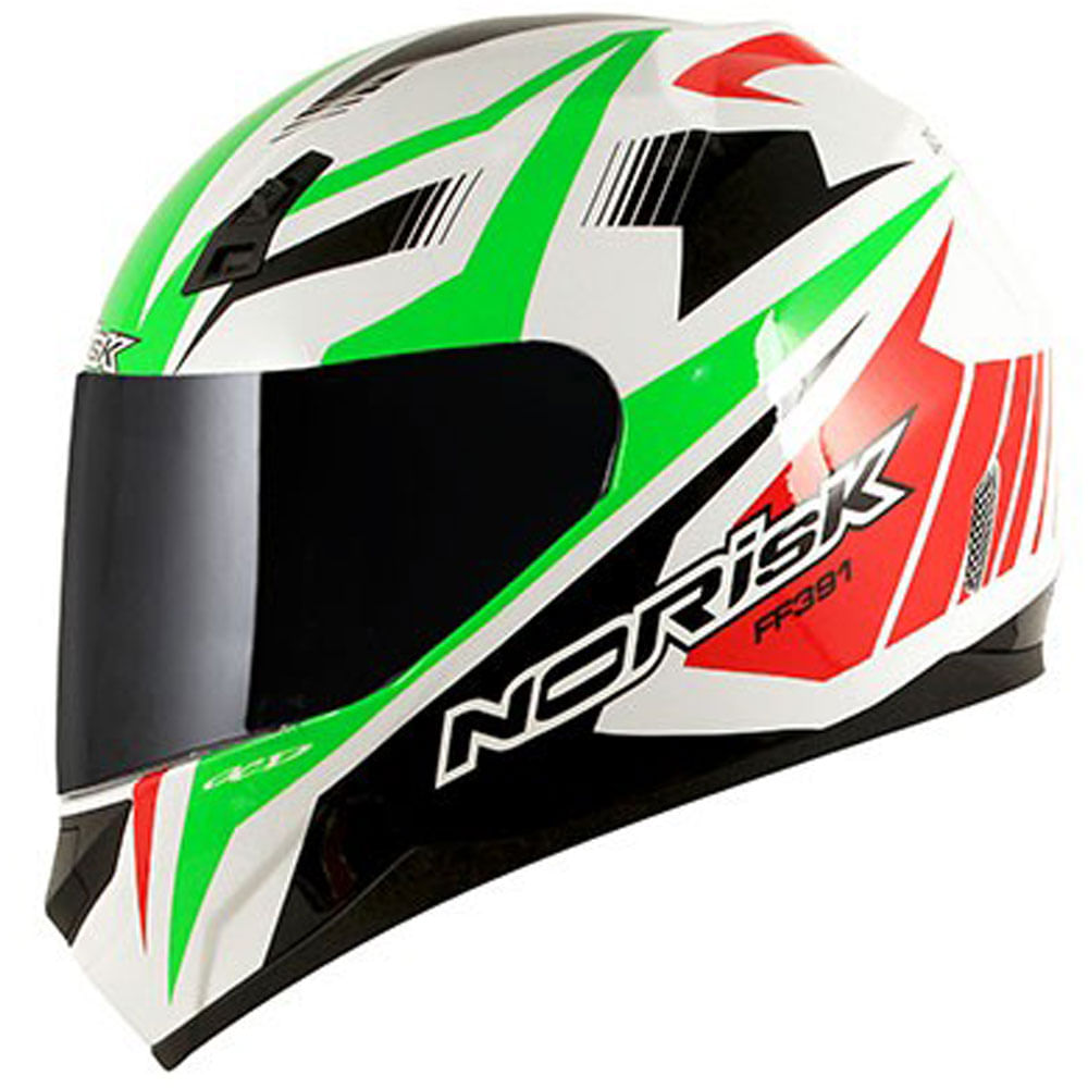 Capacete Original Norisk FF391 Slide Branco Verde Vermelho
