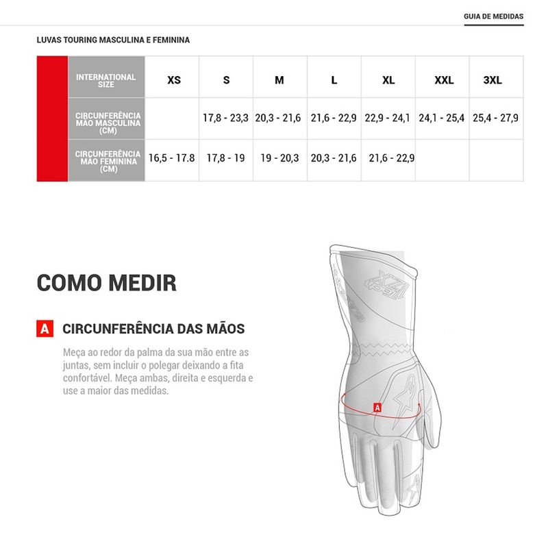 Medidas-Luva-Alpinestars-Touring