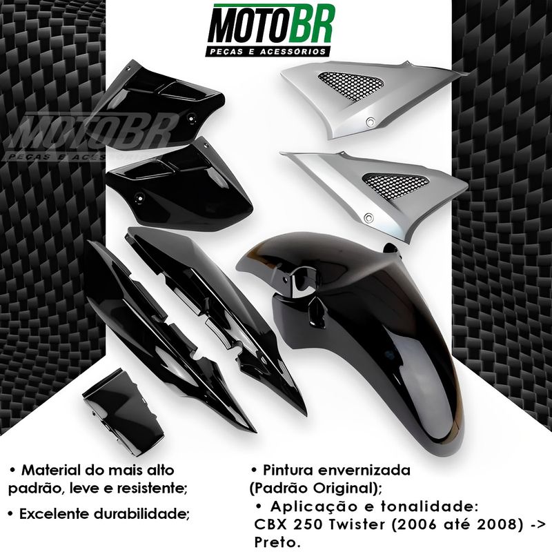 Kit Carenagem Completo Cbx 250 Twister 2006 Até 2008 Preto