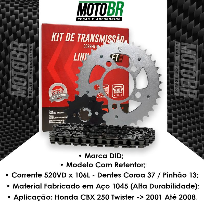 Kit Relação Transmissão Twister CBX 250 2001 á 09 Duas Almas