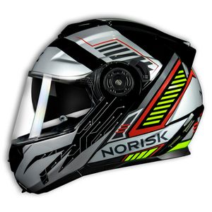 Capacete Norisk FF345 Charge Preto Prata Vermelho