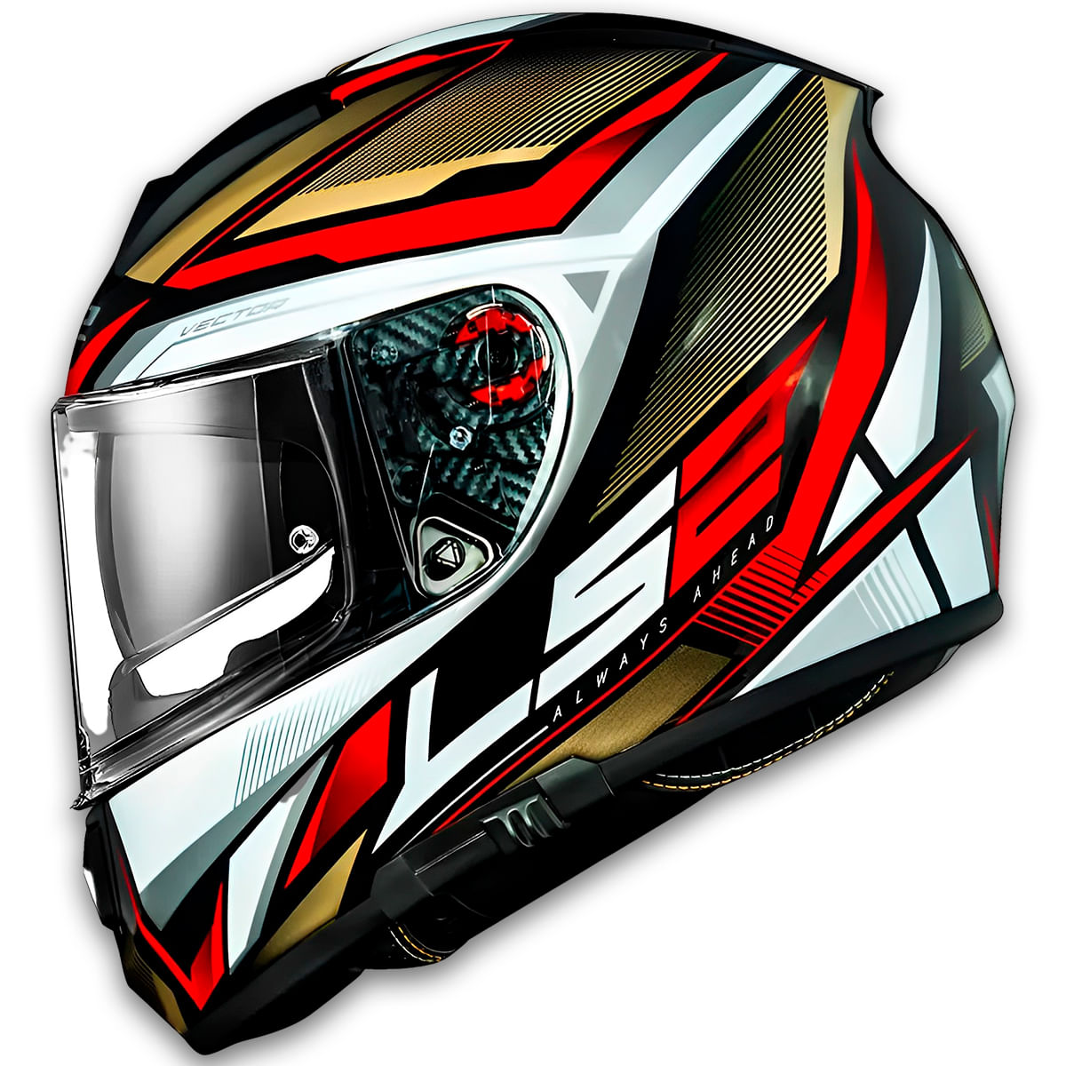 Capacete Original LS2 FF397 Vector Rider Prata Dourado Vermelho