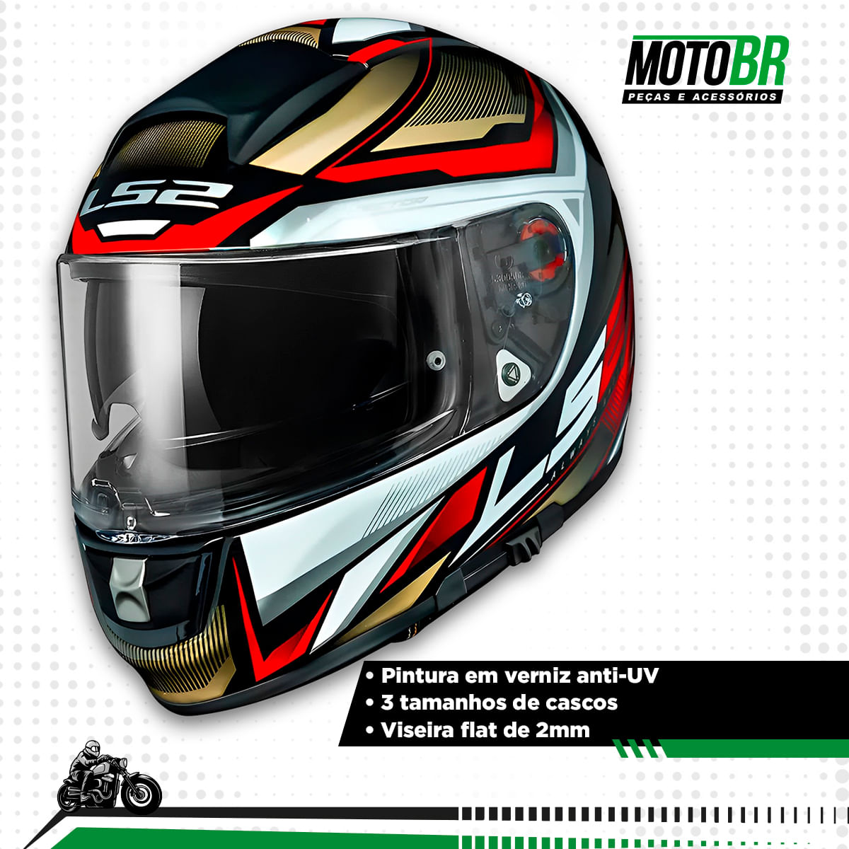 Capacete Original LS2 FF397 Vector Rider Prata Dourado Vermelho