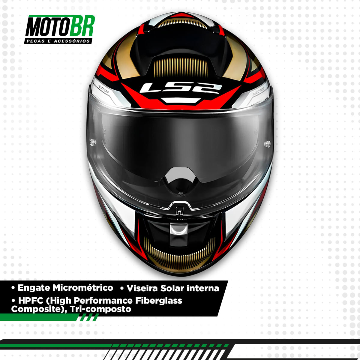 Capacete Original LS2 FF397 Vector Rider Prata Dourado Vermelho
