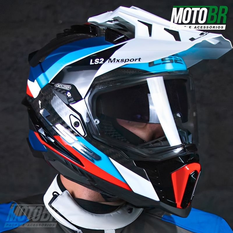 Capacete moto aventura LS2 MX703 c x-Force barreira azul céu off road