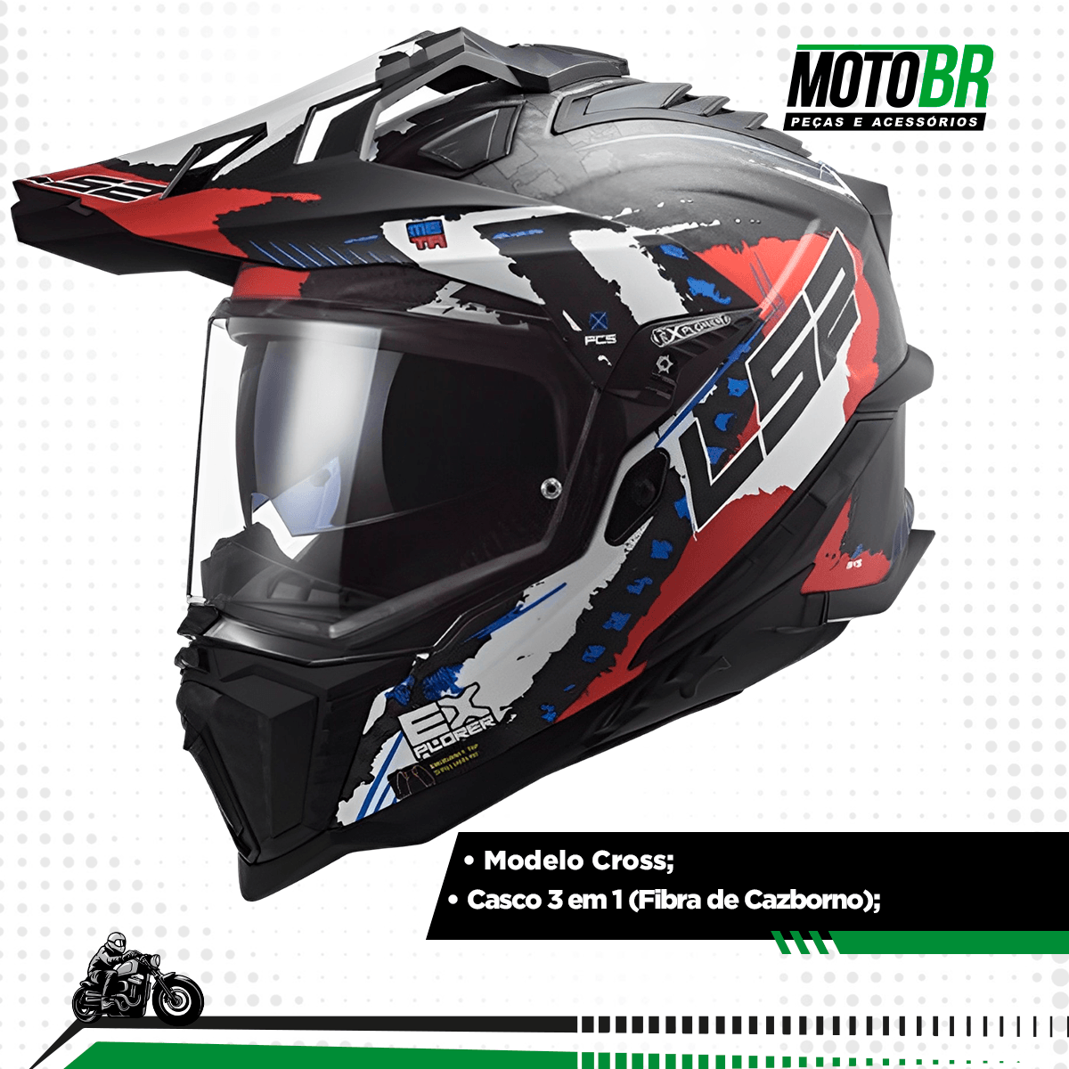 Capacete Original LS2 MX701 Explorer C Extend Vermelho Fosco - MotoBR