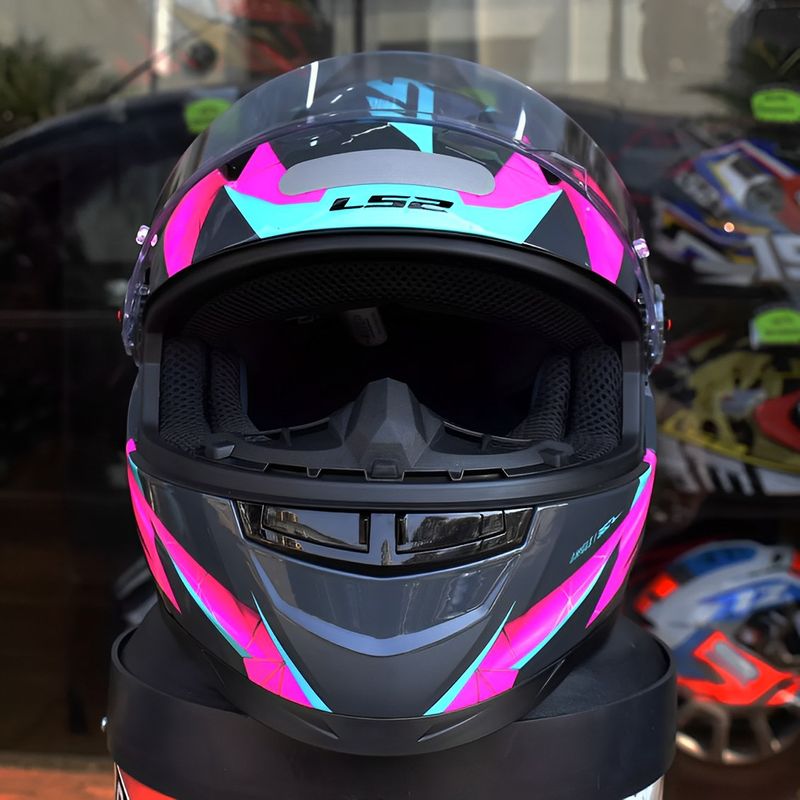 Capacete LS2 FF358 Draze - Cinza/Verde/Rosa - Grid Motors