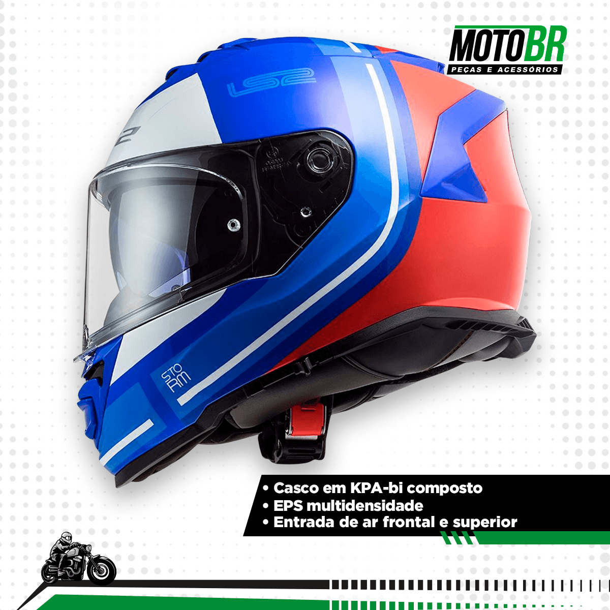 Capacete Original LS2 FF800 Storm Slant Azul Vemelho - MotoBR