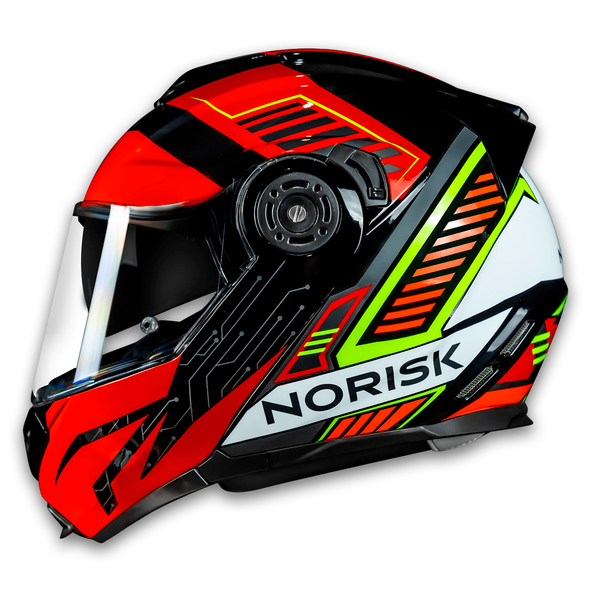 Capacete Original Norisk FF345 Route Charge Preto Vermelho Amarelo
