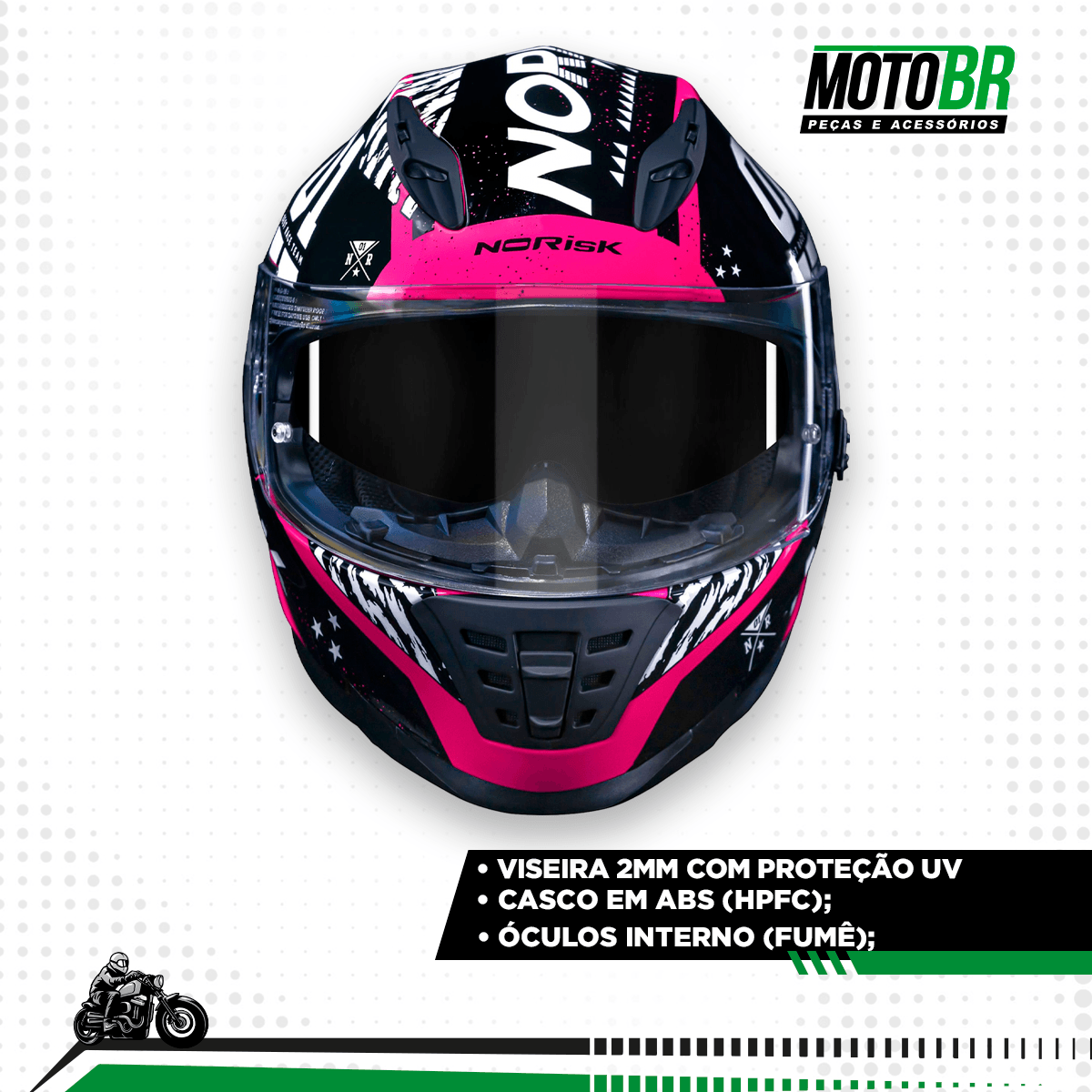 Capacete Original Norisk FF302 Soul Tokyo Preto Rosa - MotoBR