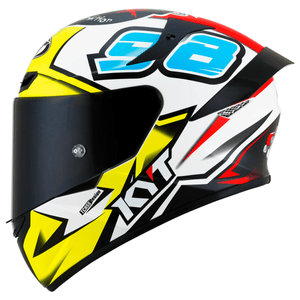 Capacete KYT TT Course 98 Bomb Branco Azul Amarelo