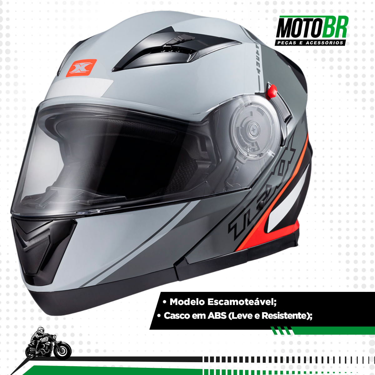 Capacete Texx Gladiator V3 Makan Cinza Vermelho - MotoBR