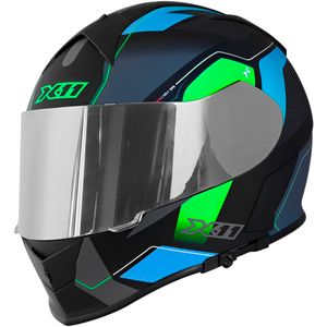 Capacete X11 Revo Pro Flagger 2 Sv Verde Azul Fosco