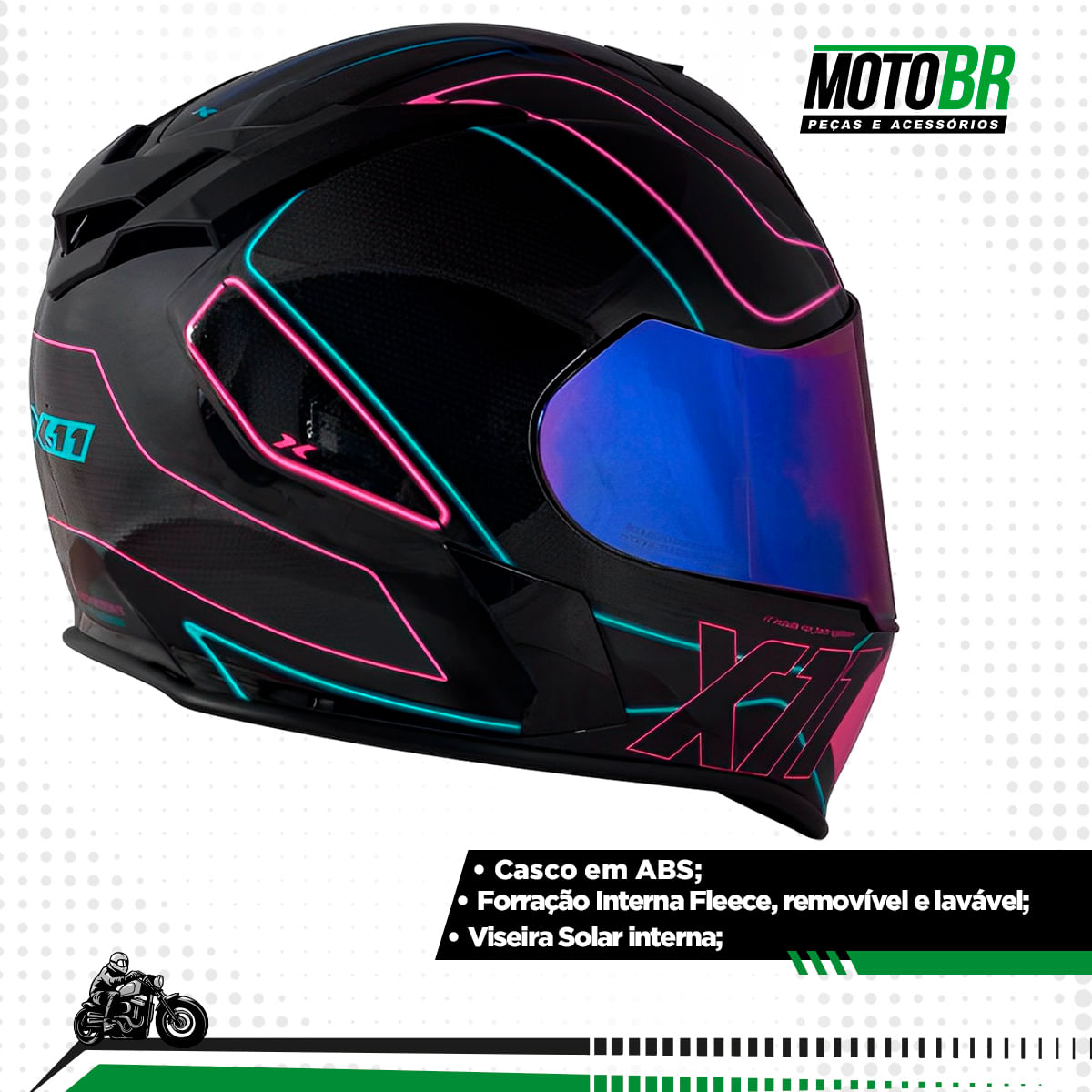 Capacete X11 Revo Pro Tronix Rosa Acqua - MotoBR