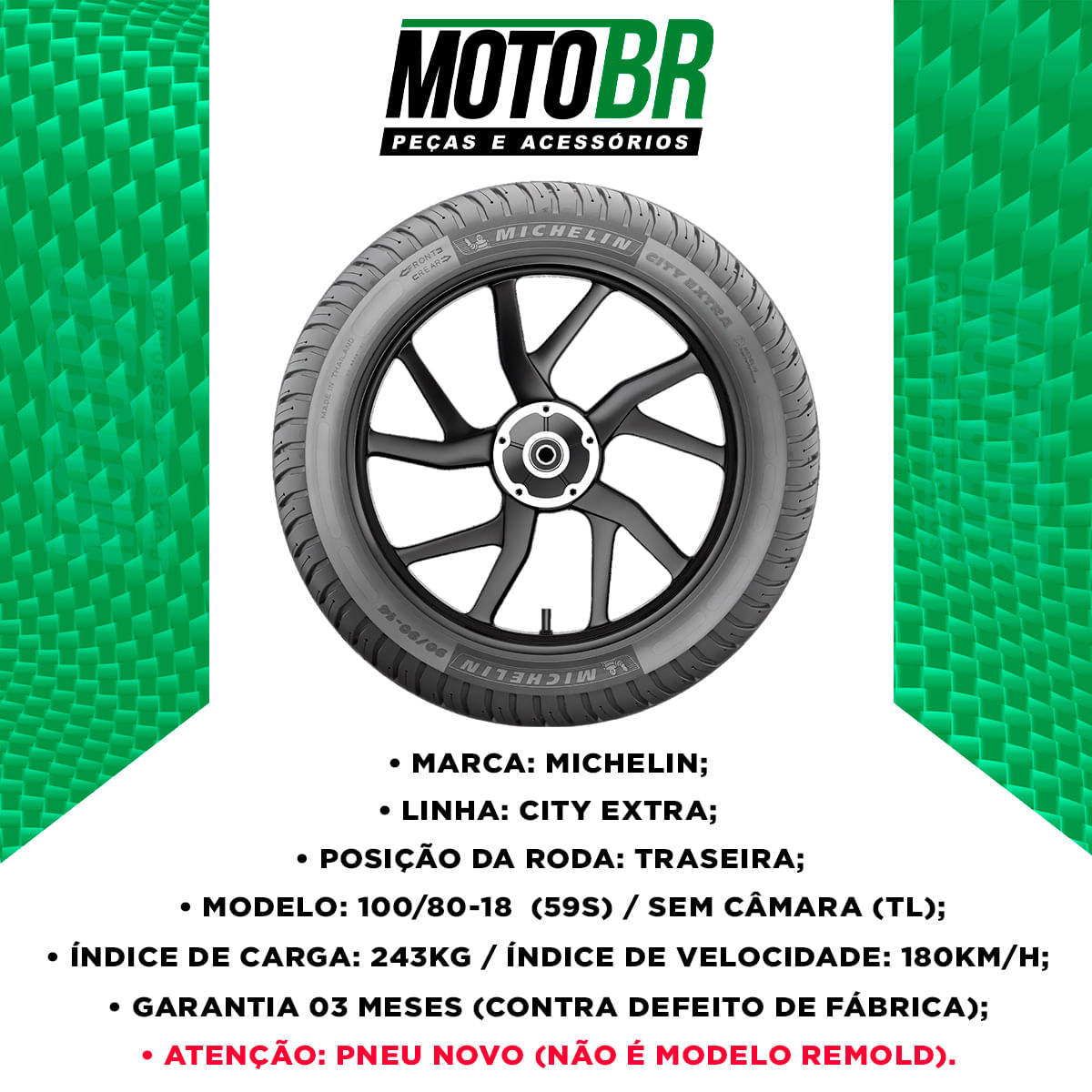 Pneu Moto Michelin Aro 18 City Extra 100/80R18 59S TL - Traseiro