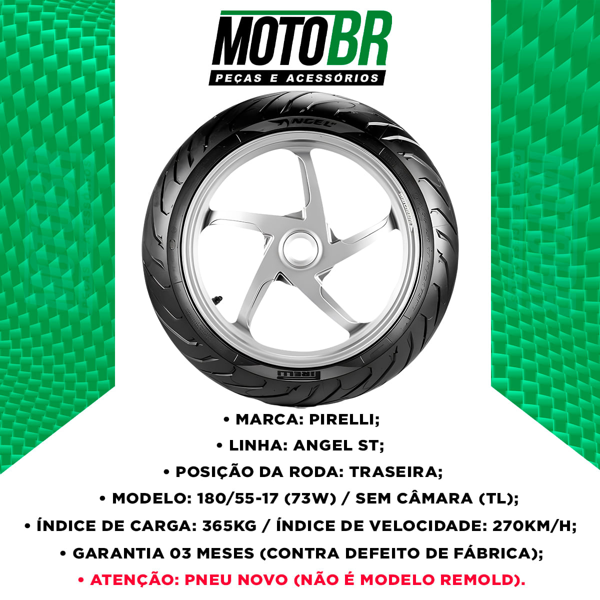 Pneu Moto Pirelli Aro 17 Angel ST 180/55R17 73W TL - Traseiro