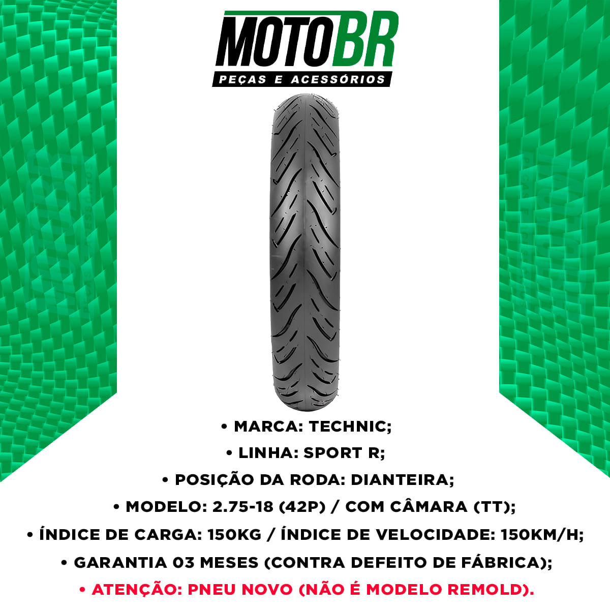 Pneu Moto Technic Aro 18 Sport R 2.75-18 42P TT - Dianteiro