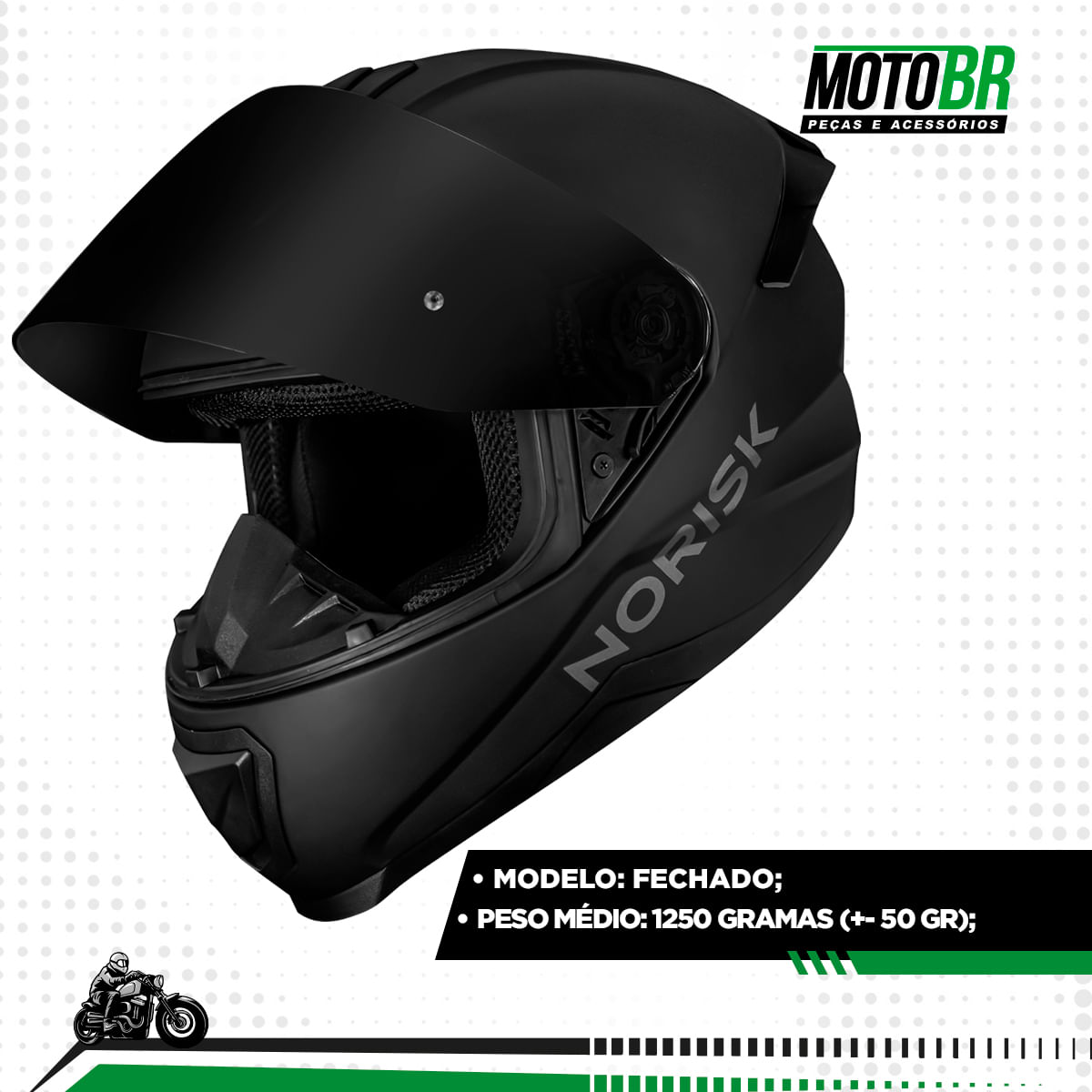 Capacete Original Norisk Razor Preto Fosco Solid Edition - MotoBR Capacete Original Norisk Razor Preto Fosco Solid Edition - MotoBR