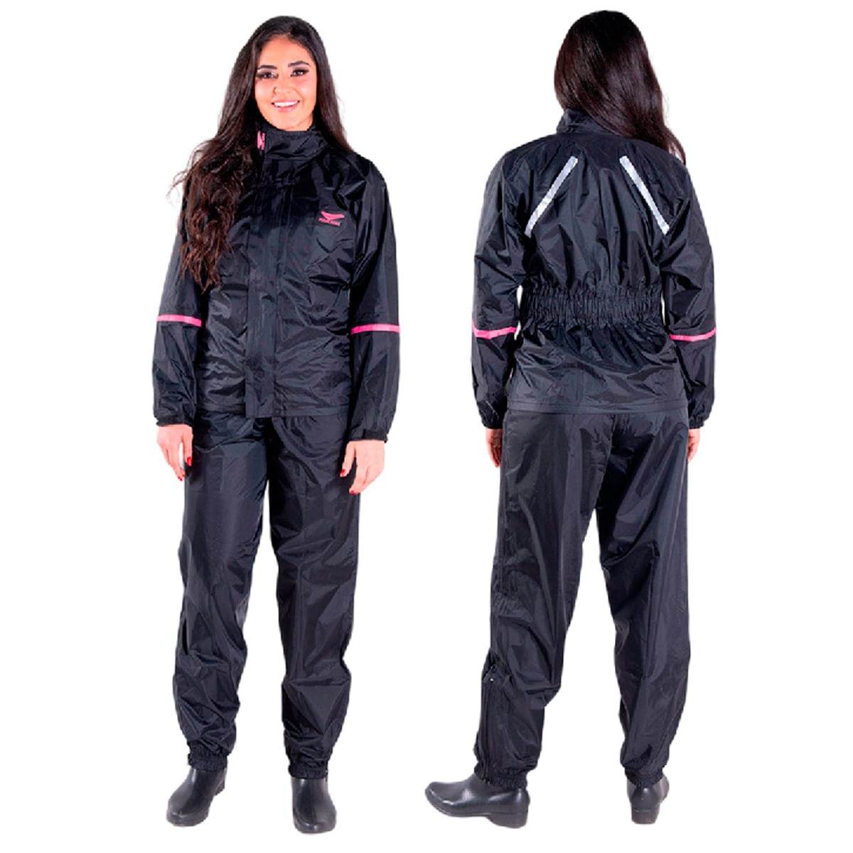 Capa Chuva Nylon Confort Feminino Preto Rosa - Piraval