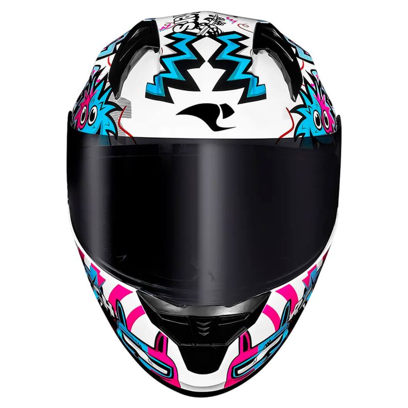 Capacete Fechado Race Tech Sector Monsters Branco Azul - MotoBR Capacete Fechado Race Tech Sector Monsters Branco Azul - MotoBR