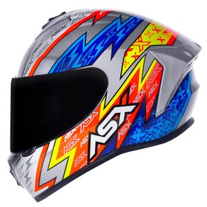 Capacete Fechado ASX Draken Thunder Prata Azul Vermelho