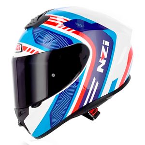 Capacete Fechado NZI Trendy Connected Branco Vermelho Azul
