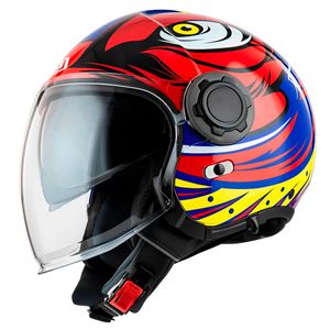 Capacete Aberto NZI Ringway Duo Ocelo Azul Amarelo Neon