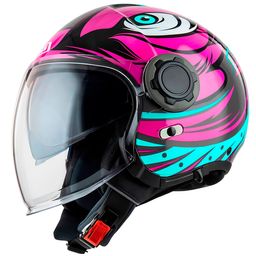 Capacete Aberto NZI Ringway Duo Ocelo Cinza Rosa Verde Fosco