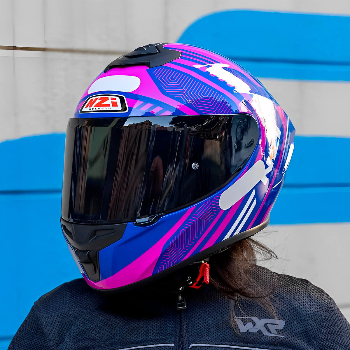 Capacete Fechado NZI Trendy Connected Azul Rosa - MotoBR