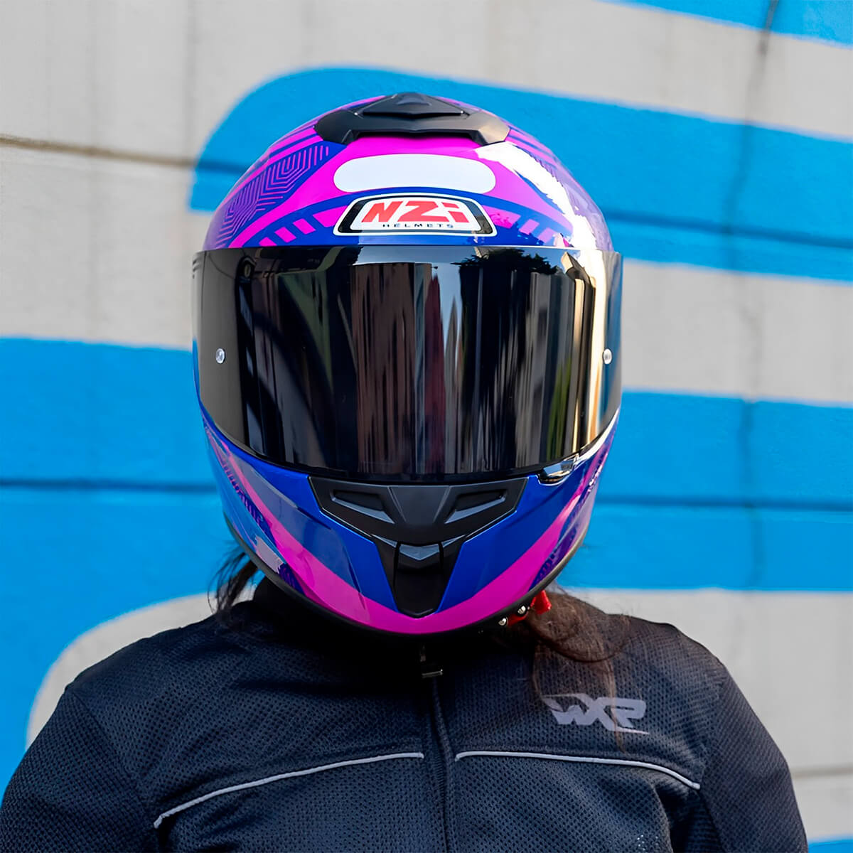 Capacete Fechado NZI Trendy Connected Azul Rosa - MotoBR
