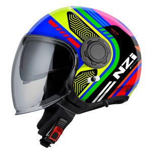Capacete Aberto NZI Ringway Duo Connected Azul Verde Neon