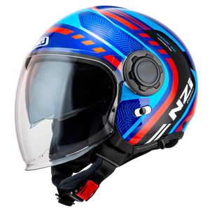 Capacete Aberto NZI Ringway Duo Connected Azul Vermelho