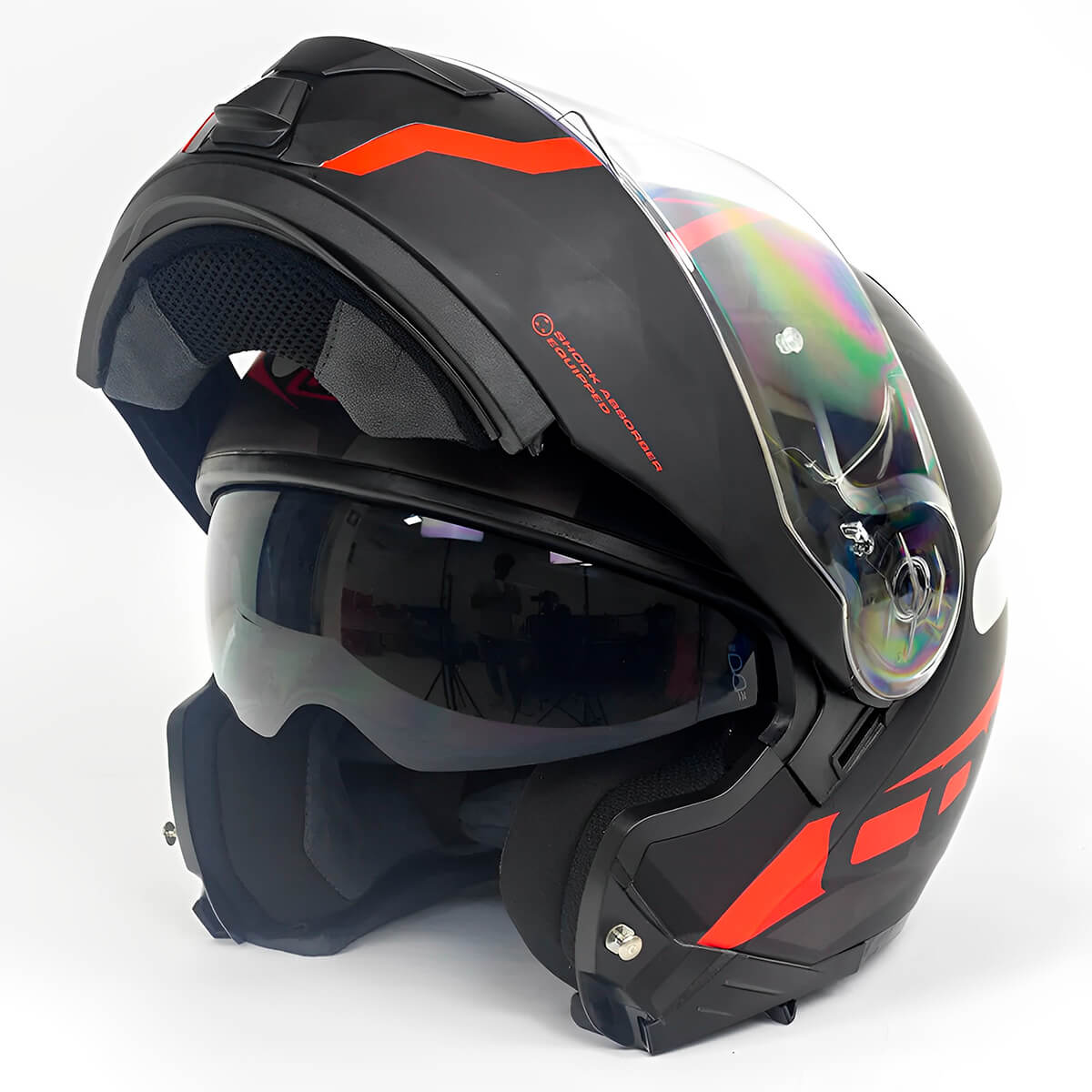 Capacete Escamoteável NZI Combi 2 Shock Preto Vermelho Fosco - MotoBR