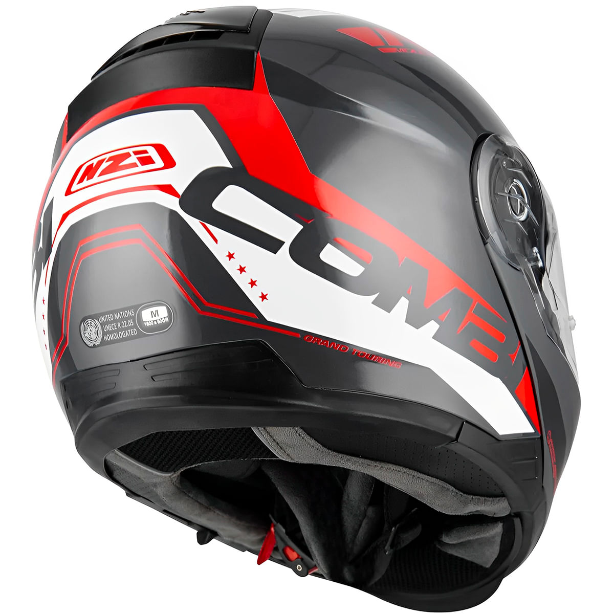 Capacete Escamoteável NZI Combi 2 Shock Cinza Vermelho - MotoBR
