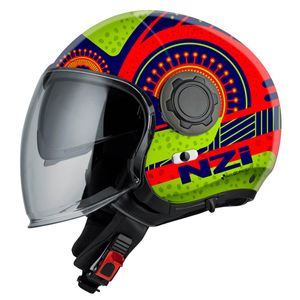 Capacete Aberto NZI Ringway Duo Antera Azul Neon Vermelho
