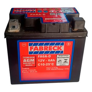 Bateria Fabreck YTZ-6V FA6AD-6AH Fan 150 Titan 150 CB 300