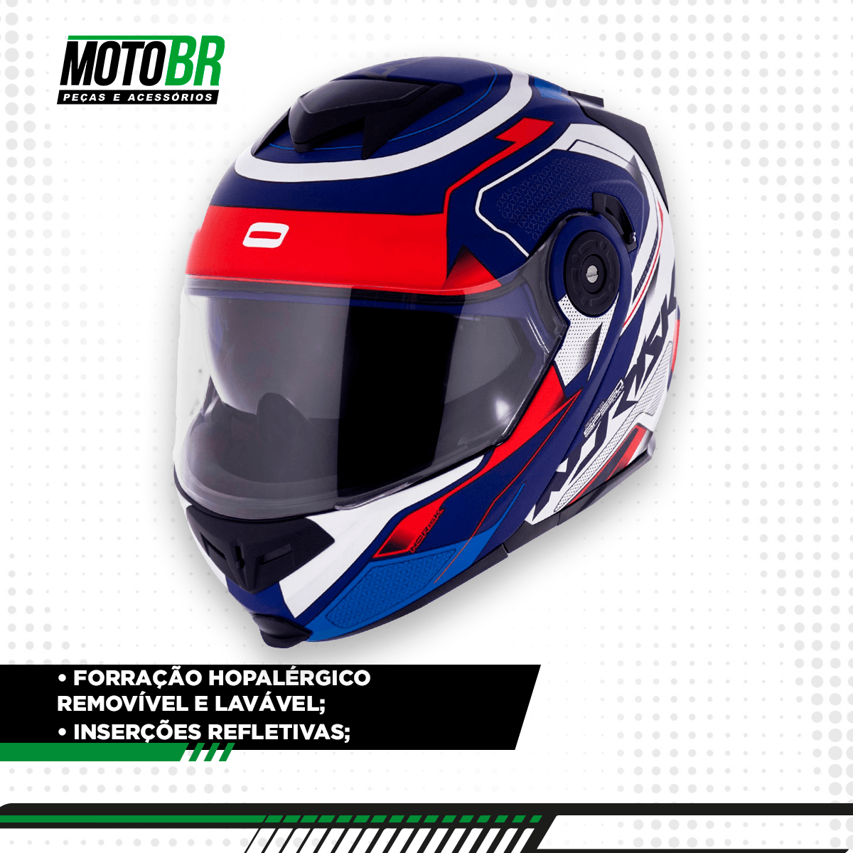 Capacete Original Norisk FF345 Speedmax Fosco Azul Branco Vermelho