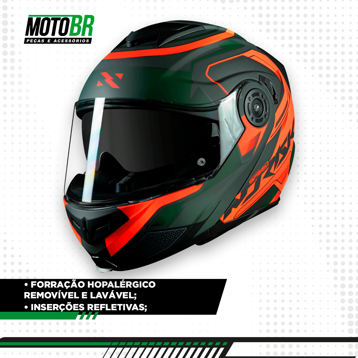 Capacete Original Norisk Route FF345 Speedmax Verde Laranja Fosco